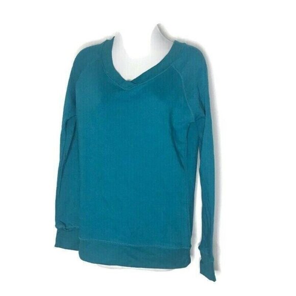 Vintage MV Sports Reverse Weave Sweatshirt Womens Small Green Teal Blue V Neck - Picture 1 of 8